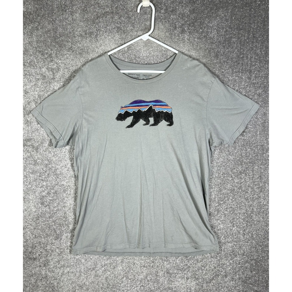 Patagonia Slim Fit Fitz Roy Bear T-Shirt Mens‎ Sz XL Gray Crew Neck Short Sleeve